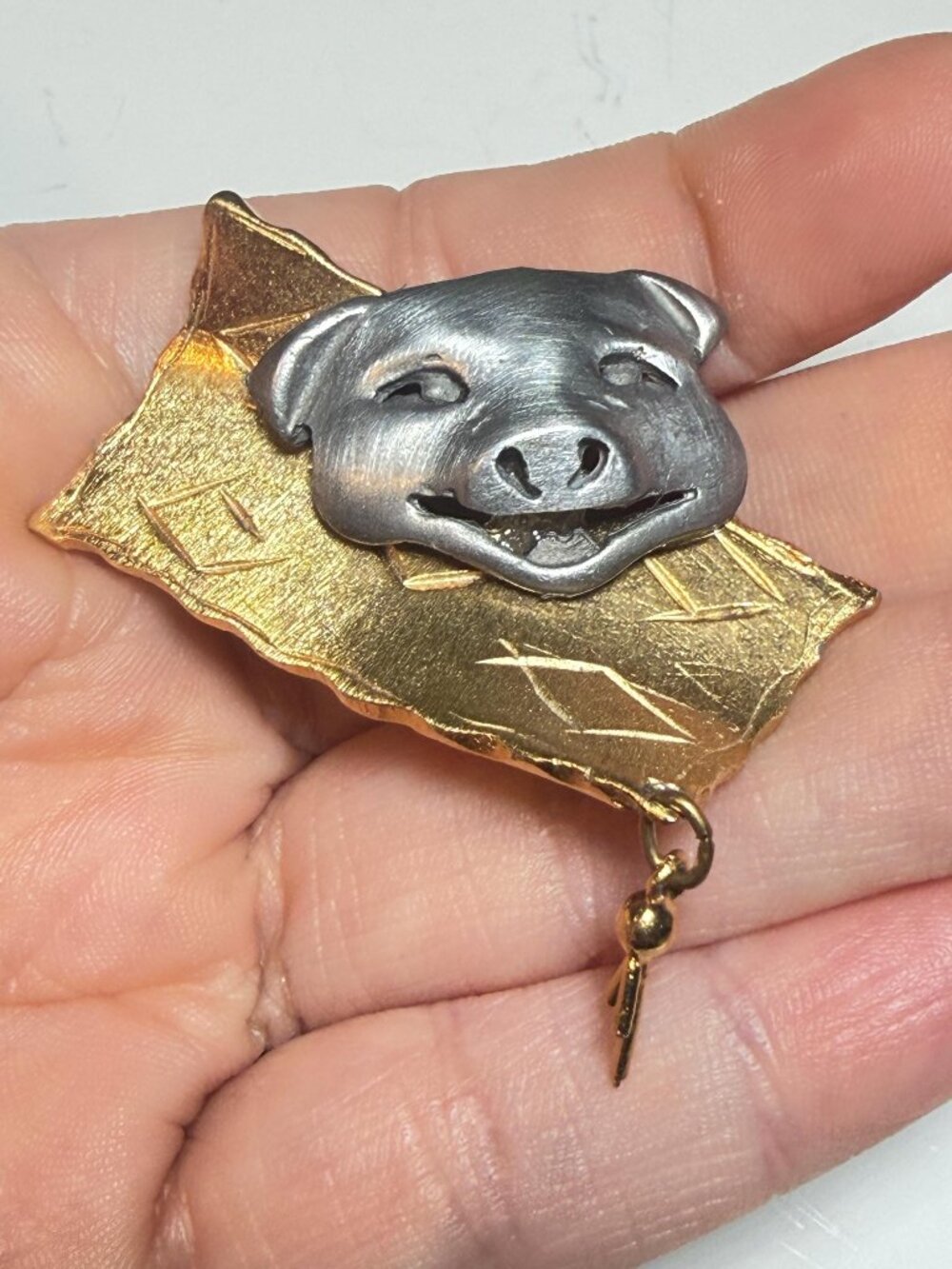 Ultra Craft Pig Brooch OOAK Artisan Dangle Vintage 1.75 inches